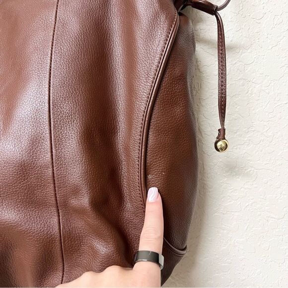 Isaac Mizrahi Live LG Satchel Leather Shoulder Bag Tote Purse Handbag Brown - Picture 8 of 16